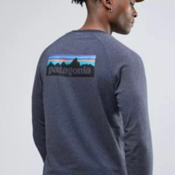 Men's Patagonia P-6 Label Uprisal Crew Sweat Shirt Heather Navy Size Medium EUC - Picture 1 of 6